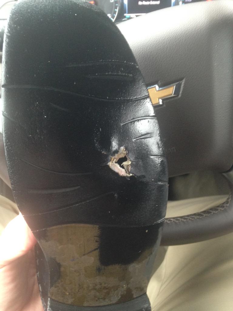 CoachJFisc's tweet photo. Recruiting so hard I wore a hole through my shoes #Reddies #Reddietrain             #ImReddie to buy new shoes http://t.co/TzfXDg2NtY
