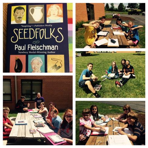 Bernaix_FHMS's tweet photo. #Seedfolks Literature Circles held outside today! Hmm...is this a prime location for our own community garden? http://t.co/yhCHwHqSLx
