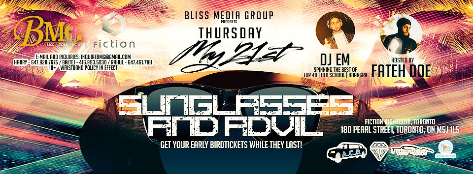 blissmediagroup's tweet photo. FOLLOW US &amp; RETWEET THIS TWEET TO ENTER A DRAW:
• 3 VIP PASSES TO SUNGLASSES &amp; ADVIL
• FREE BOOTH
• CHOICE OF BOTTLE! http://t.co/0x3IcIUlsR