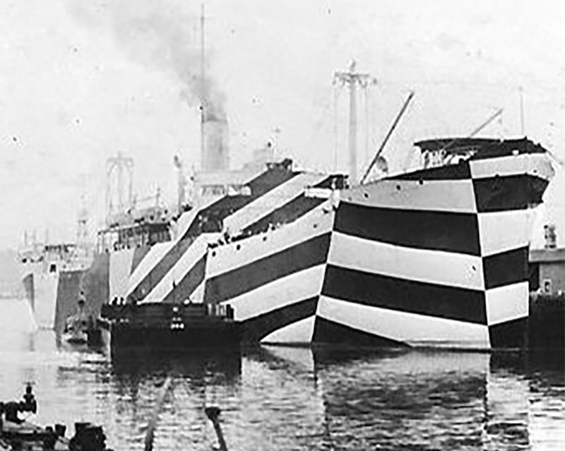 Ripleys's tweet photo. "Dazzle camouflage" was used in World War 1 to make it harder to see which way a ship is moving. http://t.co/JJjj0ilBwP