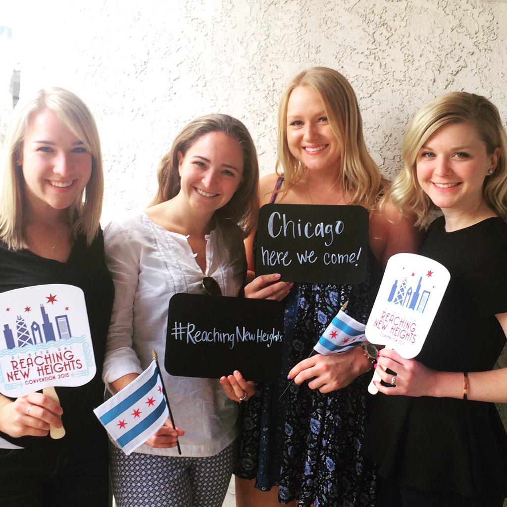 CP Rachael, VPM Courtney, &amp; RLDCs Amara &amp; Grace can't wait for <a href="/PiBetaPhiHQ/">Pi Beta Phi</a> convention! #ReachingNewHeights