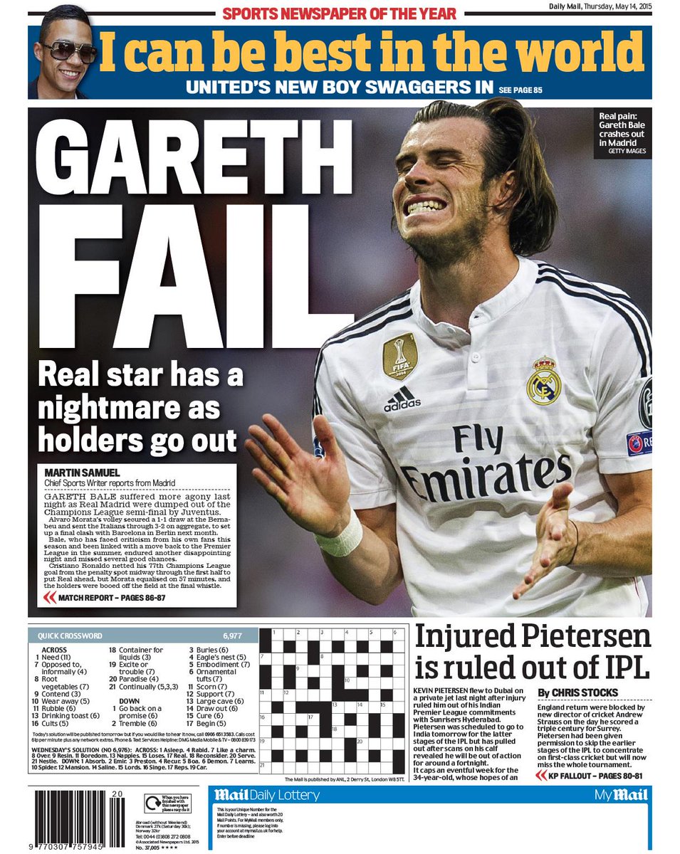 Thursday's daily mail back page: gareth fail #tomorrowspaperstoday #
