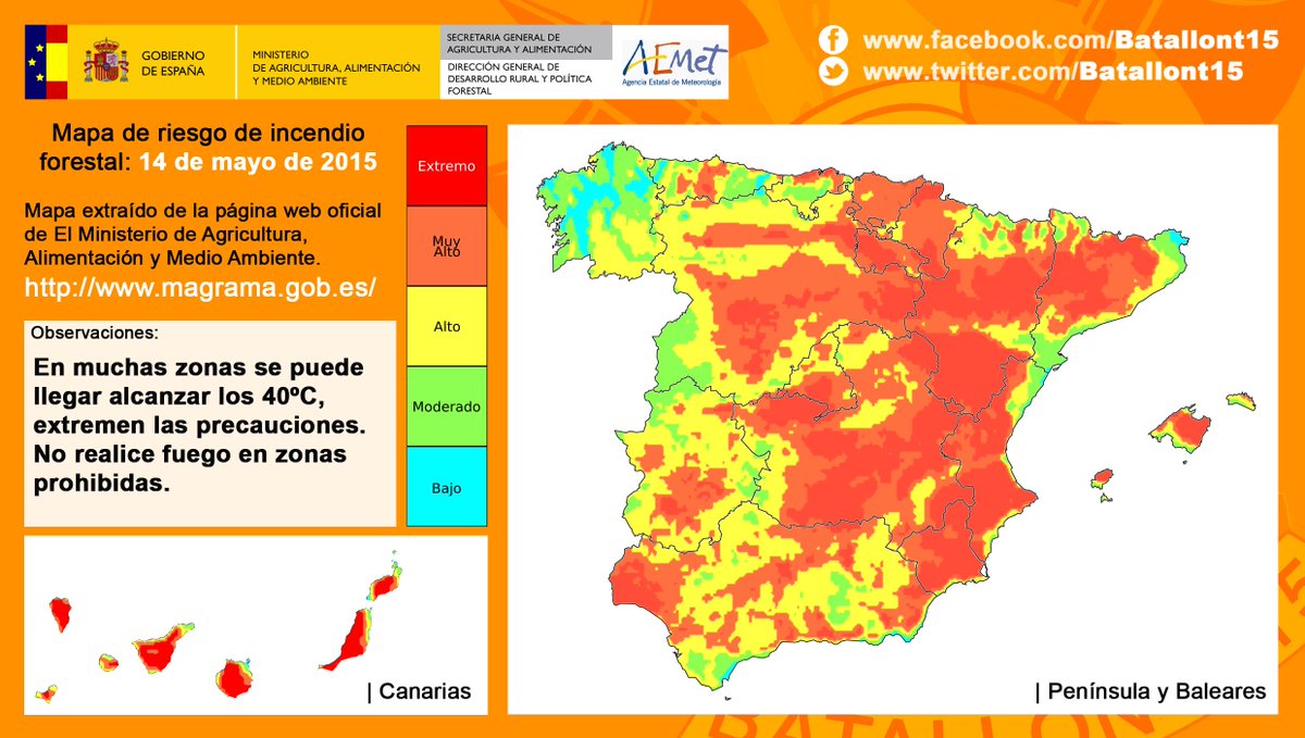 Batallont15's tweet photo. Impresiona el gráfico; Peligro de #IIFF en #España para hoy 14 de mayo de 2015. Extremen las precauciones. http://t.co/F1Mzz25pAP