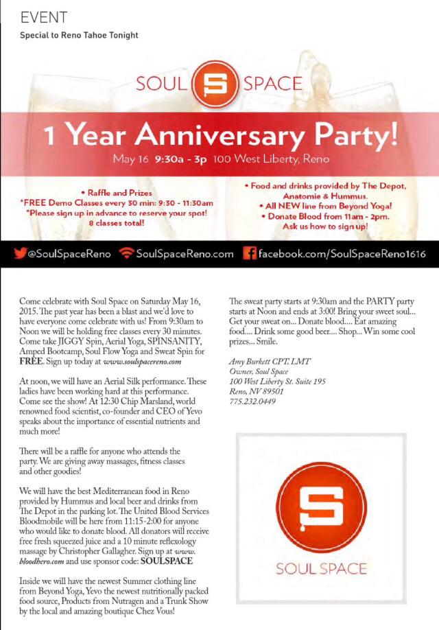 SoulSpaceReno's tweet photo. Come celebrate with us this Saturday!!! Free classes all morning, beer and food all afternoon!! #soulspace http://t.co/esZexeFuzf
