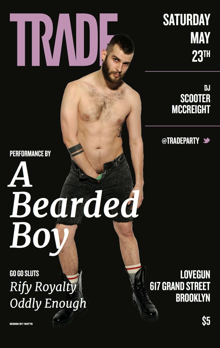 So excited to bring <a href="/TRADEparty/">TRADE</a> to <a href="/LoveGunNYC/">LoveGun</a> next Saturday and that <a href="/domisadog/">🔻 ABEARDEDBOY</a> is going to host! xo, <a href="/neverforgets/">wip</a>