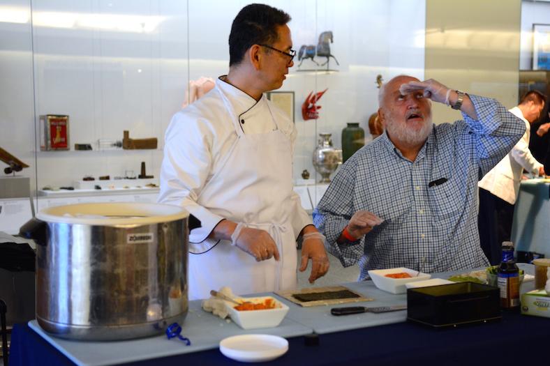 LauraHayesDC's tweet photo. That moment when @ChefMichelR goofs off w/ Kaz Okochi @kazsushibistro while making sushi. Only at #HistoryAfterHours http://t.co/7chspItqoi