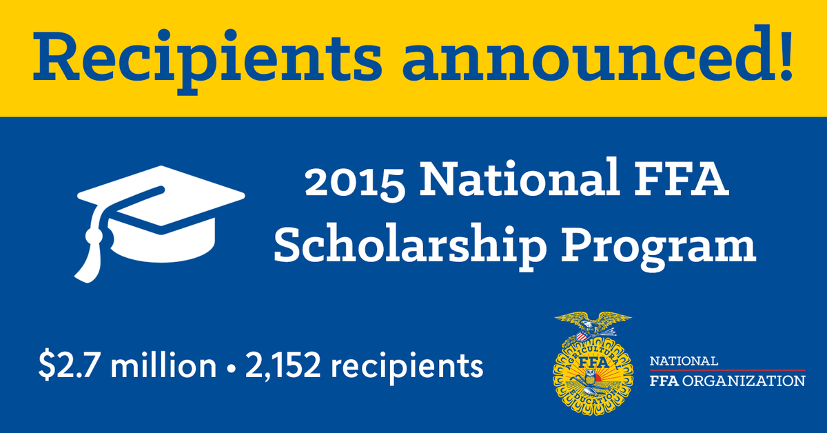 NationalFFA's tweet photo. Through generous support, we've awarded more than $2.7 million in scholarships this year! http://t.co/19SnFKRd8y http://t.co/Rs54oLbUSo