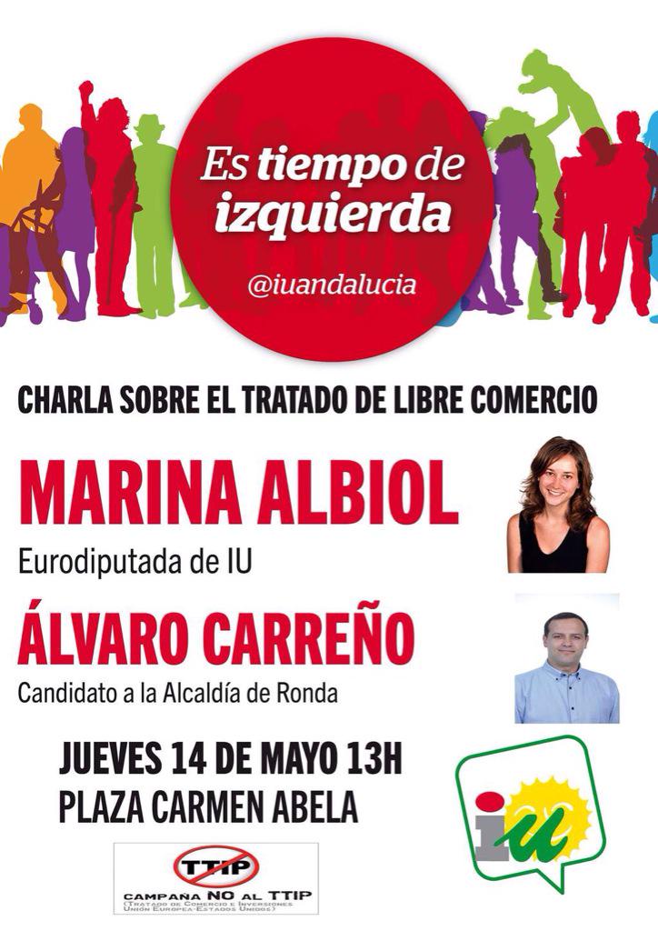 MarinaAlbiol's tweet photo. Hoy en Ronda con @AlvaroIURonda seguimos con la campaña #StopTTIP http://t.co/AKs2T2PE78