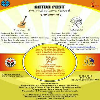 Yuk kawan-kawan dateng di acara Festival Seni UPI kampus Sumedang tanggal 21 Mei 2015..