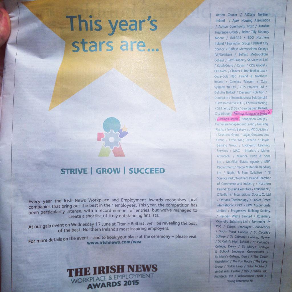 Evergladeshotel's tweet photo. The Good News comes in the form of the @irish_news Today. Delighted to be a Finalist @HastingsHotels http://t.co/komMObqIto