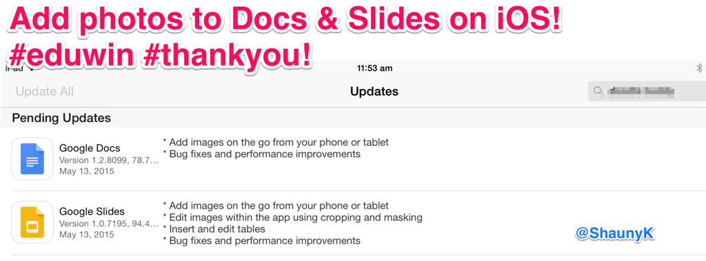 Best update ever! Add photos to google slides &amp; docs #edtech #gafesummit #ipaded
