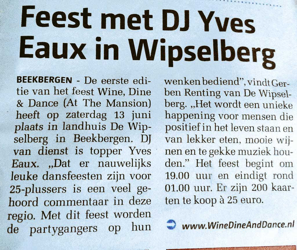 Feest met <a href="/Yvo_v_Koppenhgn/">Yvo van Koppenhagen</a> , wij komen 👊 winedineanddance.nl <a href="/PHWipselberg/">Hotel de Wipselberg</a>