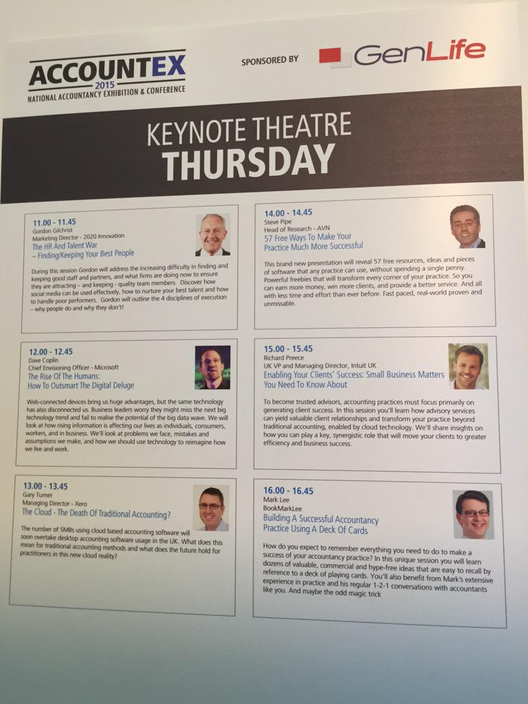 We're back at #Accountex for day two with <a href="/QuickBooksUK/">Intuit QuickBooks UK</a>'s <a href="/Rich_Preece/">Rich Preece</a> on the keynote stage at 15:00. See you there!