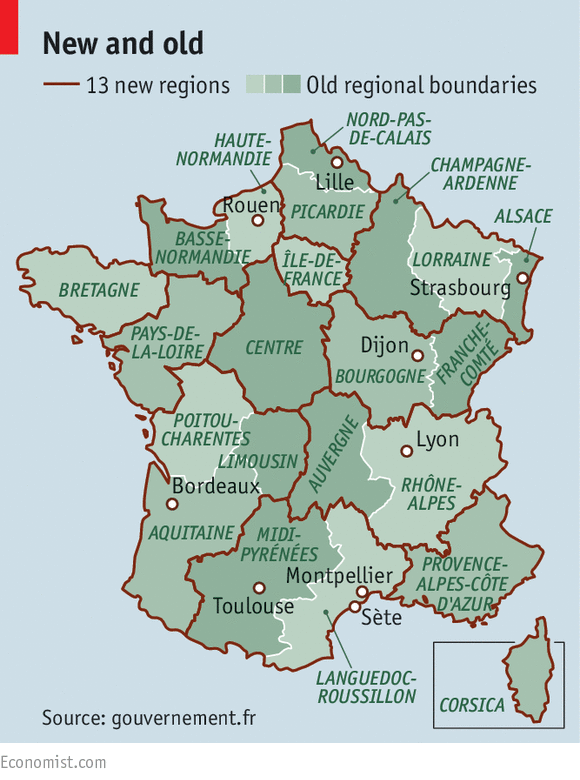TheEconomist's tweet photo. France’s regions: Redrawing regional boundaries is causing big rows and will save little http://t.co/Ea2SgYHAAJ http://t.co/fC7F0KXCdb