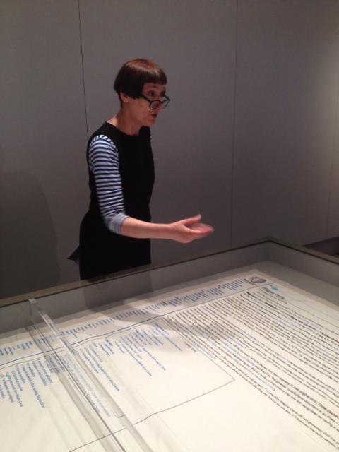 craftsmagazine's tweet photo. Cornelia Parker unveils 13 metre Magna Carta embroidery @britishlibrary this morning stitched by over 200 individuals http://t.co/A0MQ60SnZj