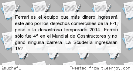muchaF1's tweet image. #F1 Ferrari, el que más dinero gana por derechos comerciales j.mp/1A25jV5