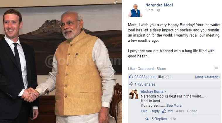 Modi wishes Happy Birthday to Mark Zuckerberg - 