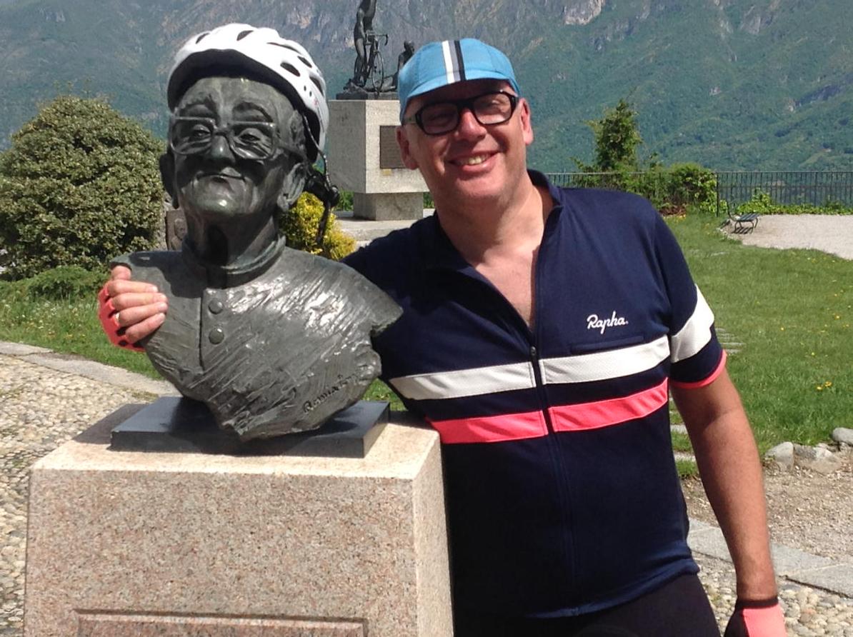 Bob MidLife Cyclist meets his match, Church of the cyclist Lake Como Italia. Monkey in supporting role #Brighton