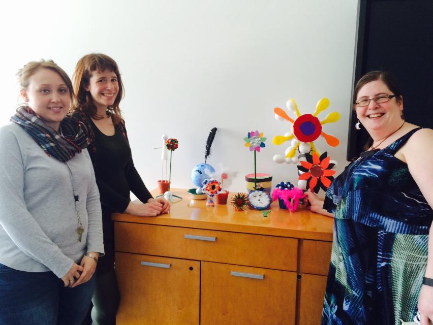 iCreateCB's tweet image. Sheila, Andrea, and Megan with the props the youth made #iEngage #iCreate