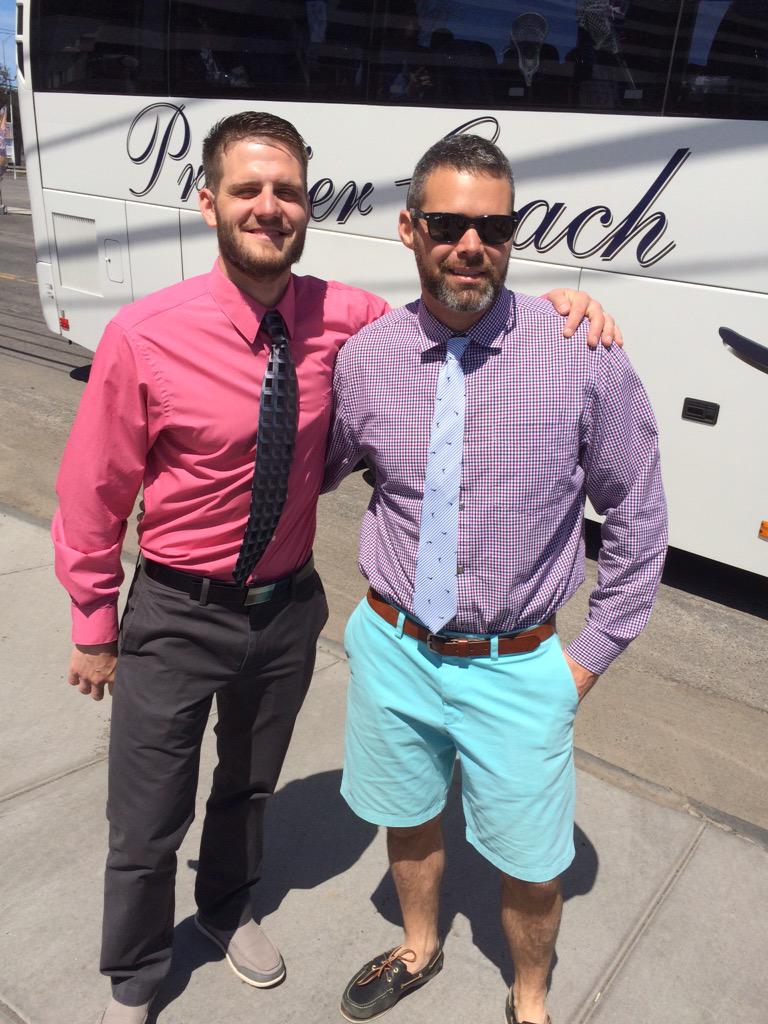 PlattsAthletics's tweet photo. LAX: Here they are - the best dressed coaches in the @SUNYACsports. @Platts_Lax @RedDragonPride III at 3:30! http://t.co/yQZ1EQpKjP