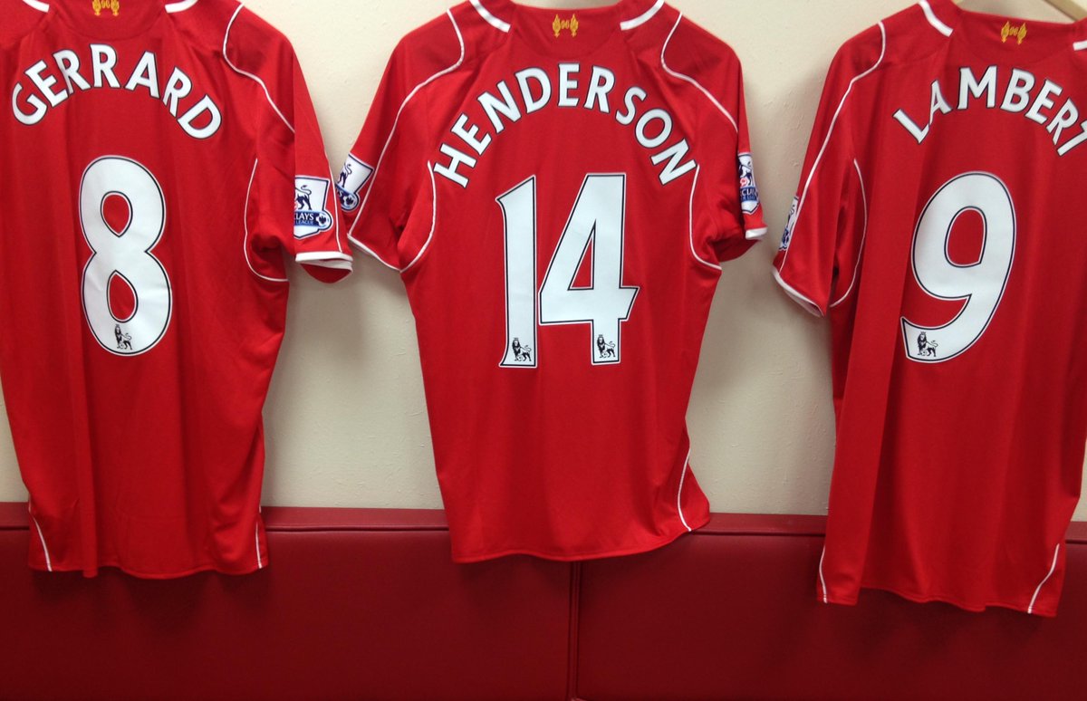 LFC's tweet photo. PHOTO: Steven Gerrard, @JHenderson and Rickie Lambert's jerseys hang in the #LFC dressing room http://t.co/bZ09avwArf