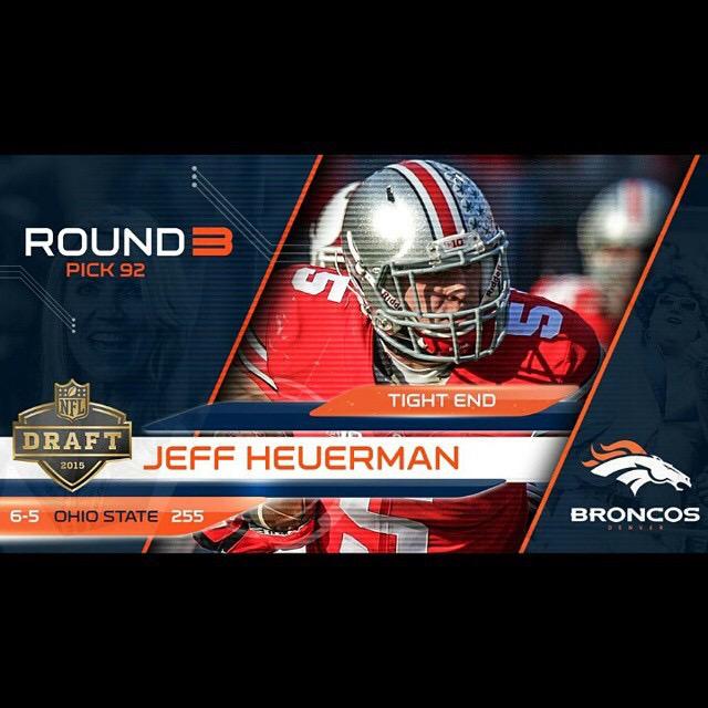 TheBuckeyeNut's tweet photo. #OhioState TE Jeff Heuerman has been selected in round 3, pick 92 by the Denver #Broncos!  #NFLDraft #NFLDraft15 http://t.co/catpWFWjBD