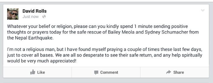 TekkaBooSon's tweet photo. Hi guys, please retweet. #BaileyMeola #SydneySchumacher #MissingInNepal http://t.co/PCQIzAArxG
