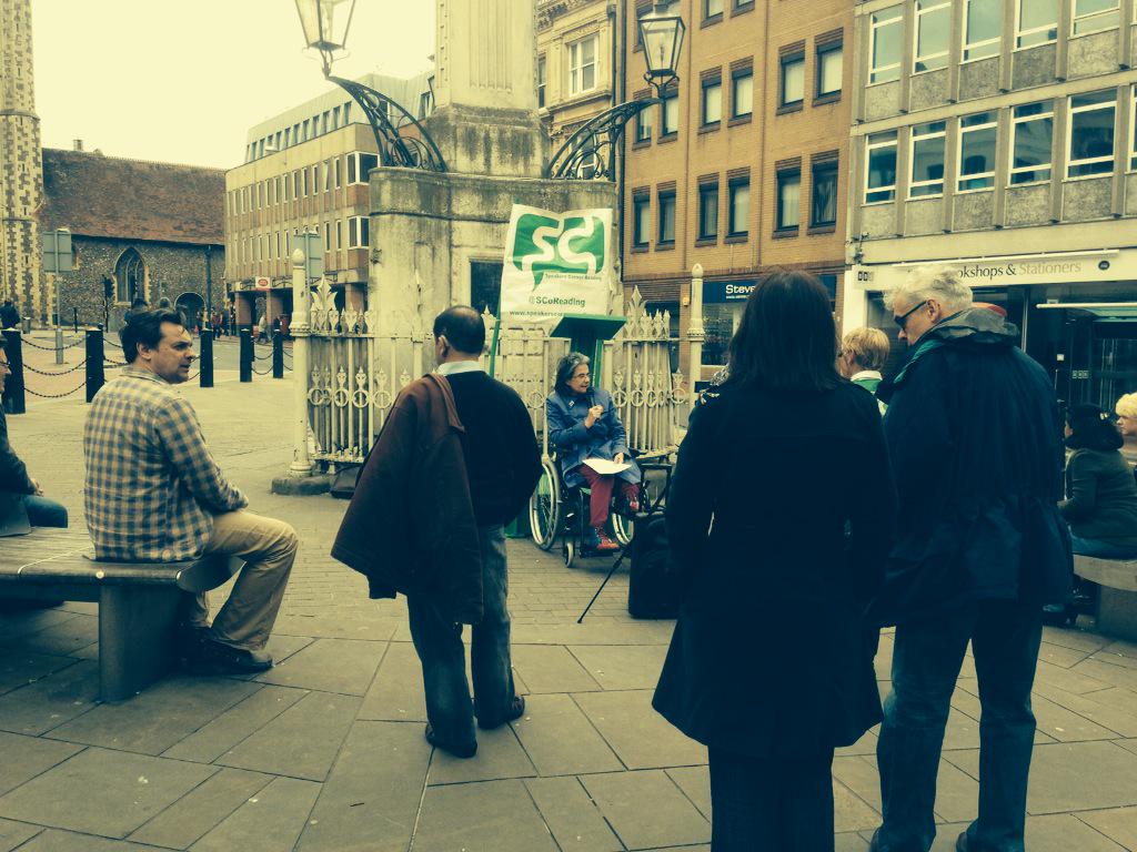 scoreading's tweet photo. Merry Cross from Disabled People Against Cuts http://t.co/rCECynyO1Q
