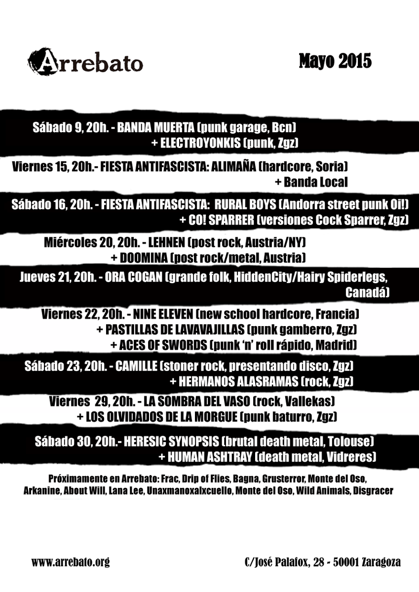 juaenima's tweet image. mayo en @arrebato_zgz @zgzfelizfeliz @zgz_conciertos @join_magazine @LaGuiaGOzgz @zaragenda @ZCultura @ZaragozaAntifa