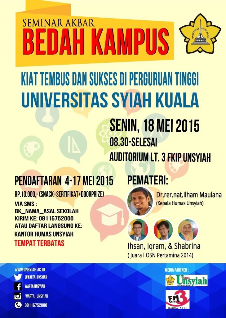 univ_syiahkuala's tweet photo. Dahsyat! Ada seminar "BEDAH KAMPUS" buat siswa2 SMA/sederajat se-Aceh, ayo daftar segera! @OSISFatihPutri @OSISWIBA http://t.co/Nl1FmsAvb9