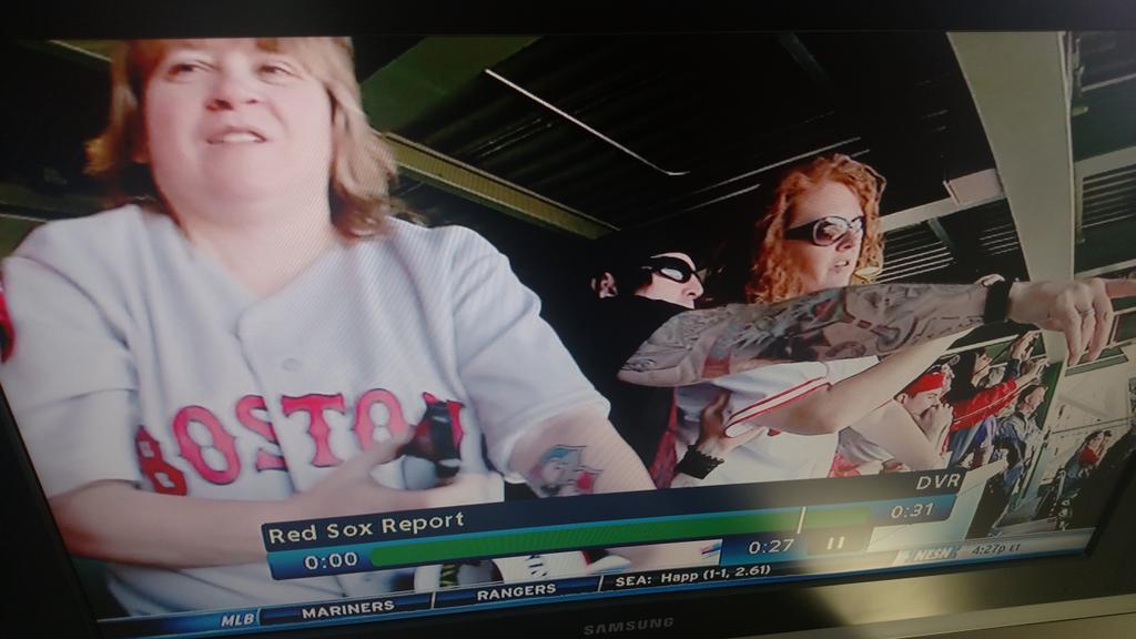 Sox_Pats82's tweet photo. Watching #RedsoxReport and who do I see but @chrisjan36 and @LindaG516 #RedsoxNation http://t.co/Opx1gmope5
