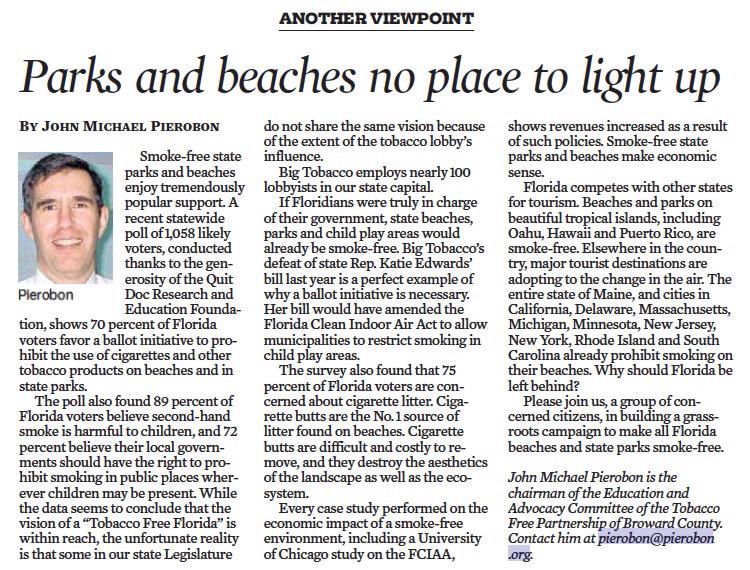 TPNFlorida's tweet photo. Great Op/Ed in today's @SunSentinel, showing strong support for smoke free parks, beaches in Florida: http://t.co/qIeAhuq2sP