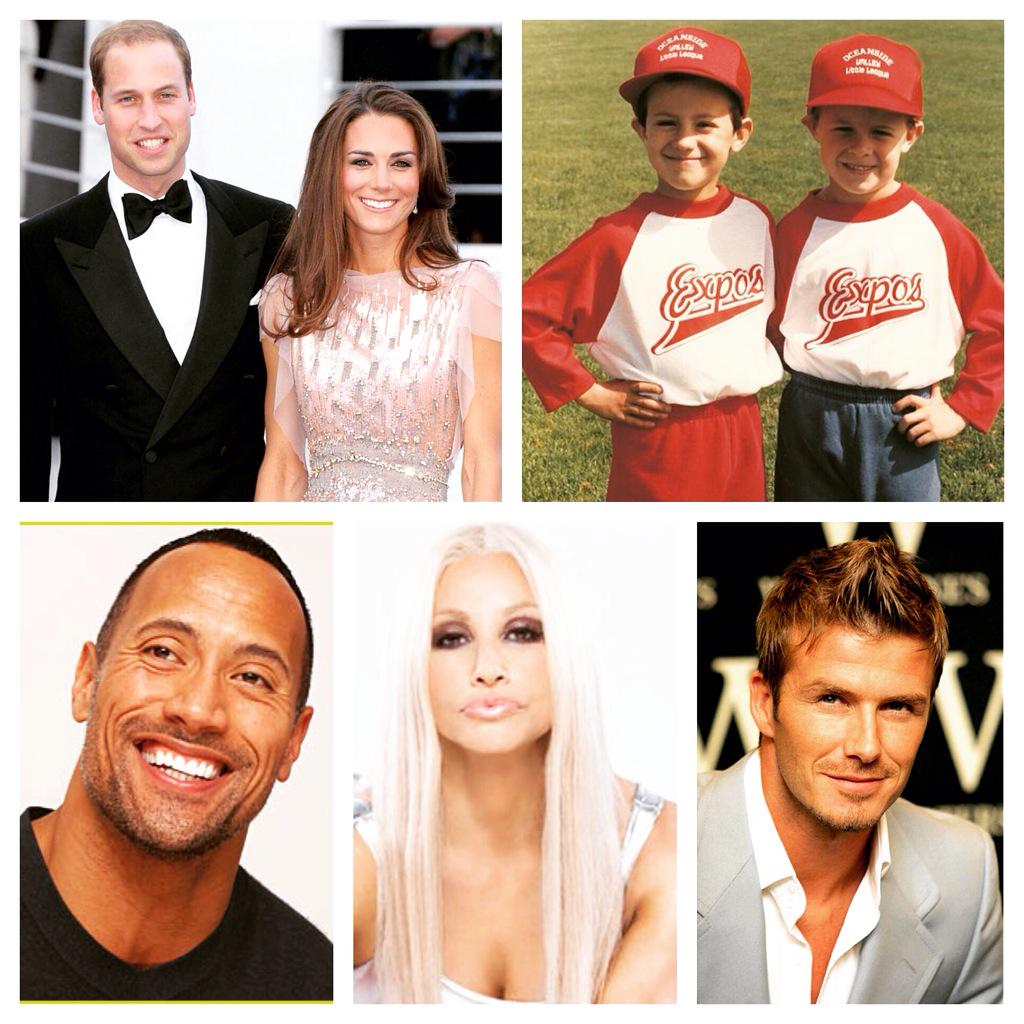 Happy Birthday! (l-r) Will & Kate\s princess, Simonson twins, The Rock-Obama, Donatella Versace, and Becks.   