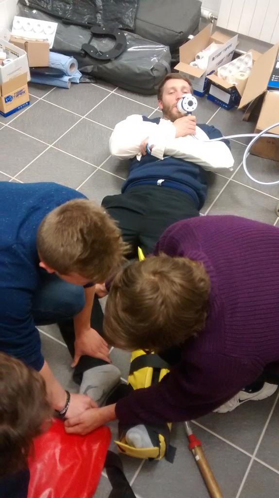 Lubasmedical's tweet photo. #fracture management #splinting practice @cardiffuni with #physiotherapy students!! James has multiple fractures!! http://t.co/PyFkU1mBQ7