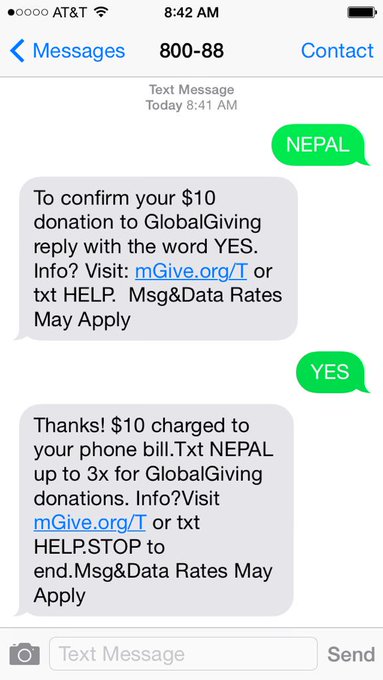 It couldn't be any easier to donate just 10$. Every little bit helps. Text NEPAL to 80088. I just did