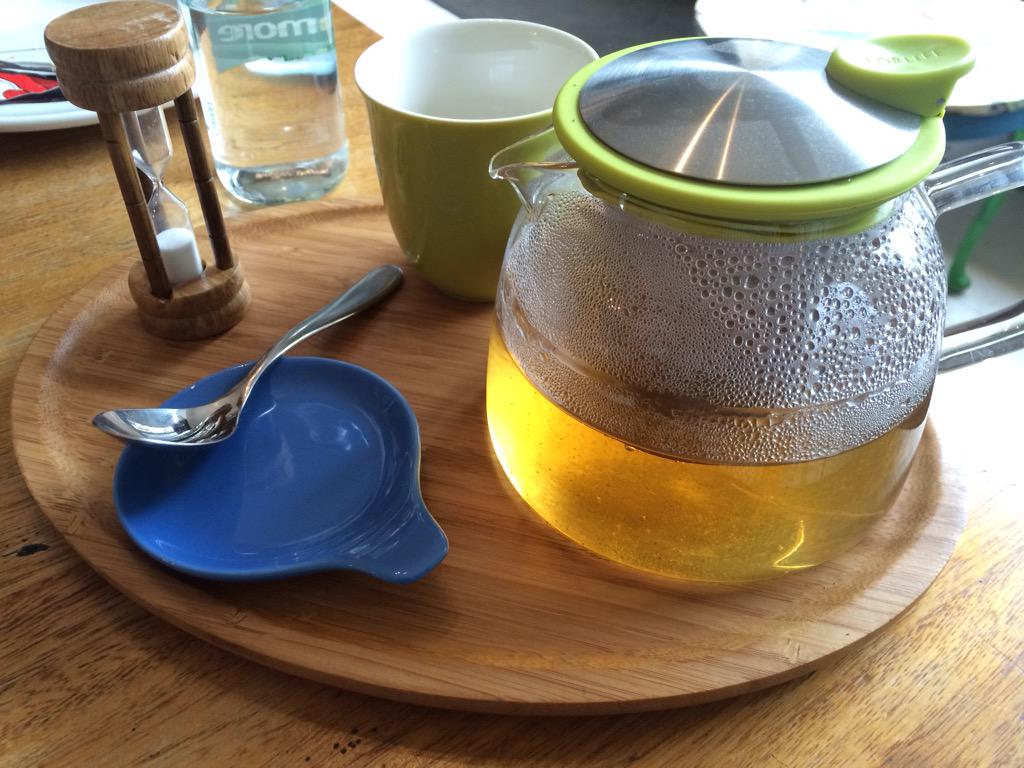 bymccoy's tweet photo. Enjoying a great jasmine green tea with a Bayern Bagel on the side at @brewbabu http://t.co/37fWsOk7QC