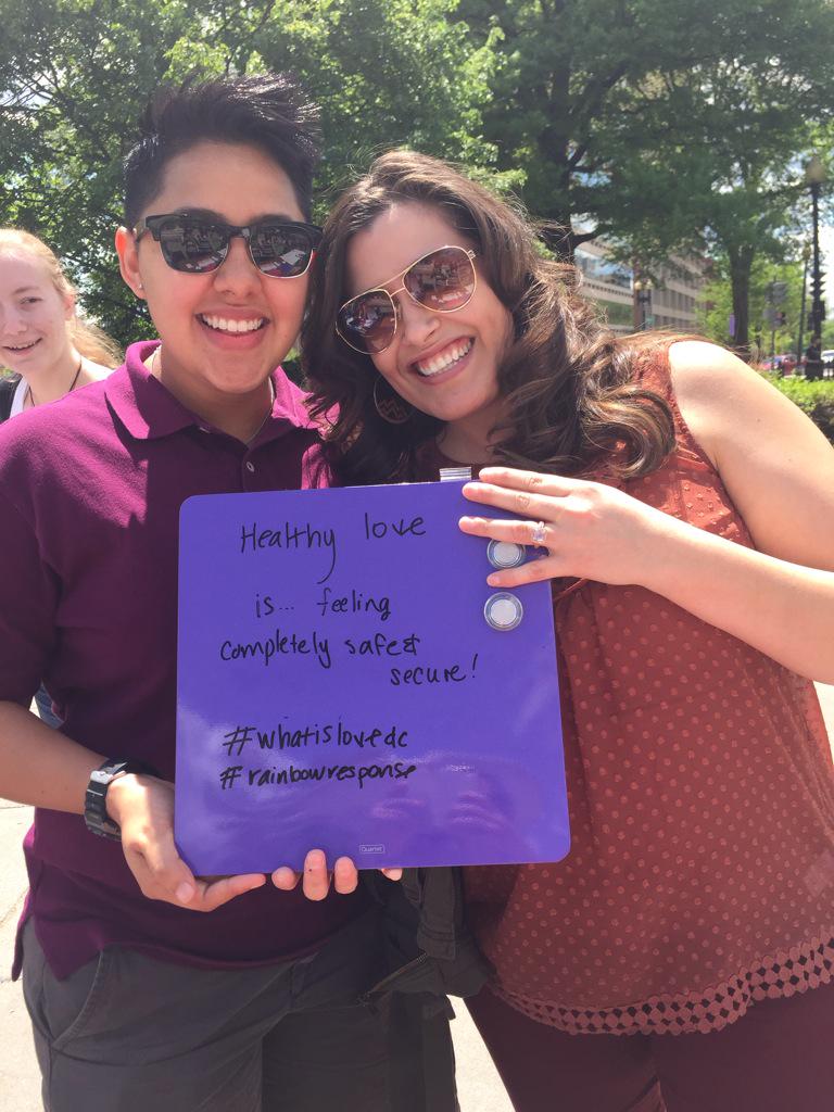RainbowResponse's tweet photo. This healthy couple believes healthy love means feeling safe & secure! #rainbowresponse #whatislovedc #youthpridedc http://t.co/O1sIEzB8sL
