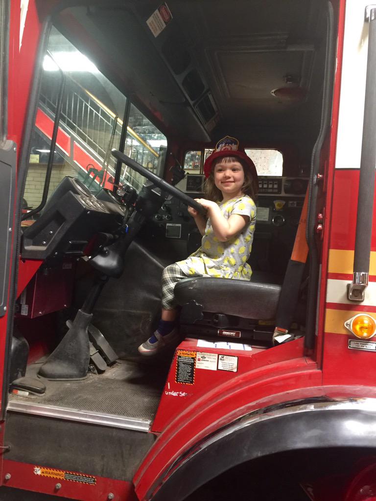 FDNY's tweet photo. Future chauffeur? Zelda at #Engine280 #Ladder132 #FDNY150 Open House in #Brooklyn hopes so! http://t.co/AgEU9aHqG6