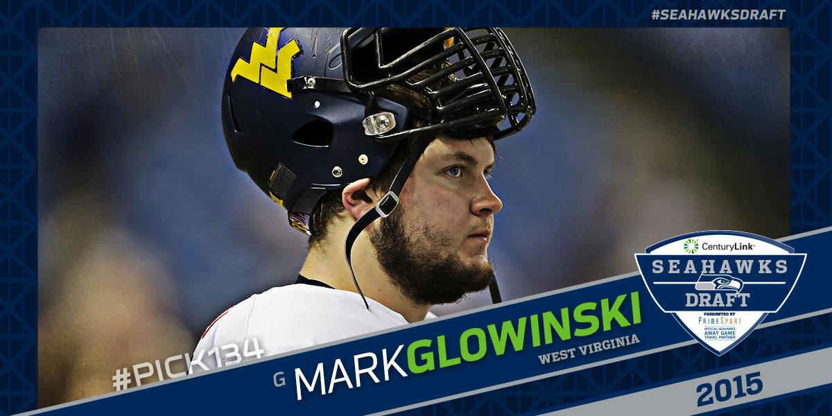 Seahawks's tweet photo. With #Pick134 the #SeahawksDraft G @MarkGlowinski73 from @WVUfootball.

#NFLDraft http://t.co/tn3cC1lAsU