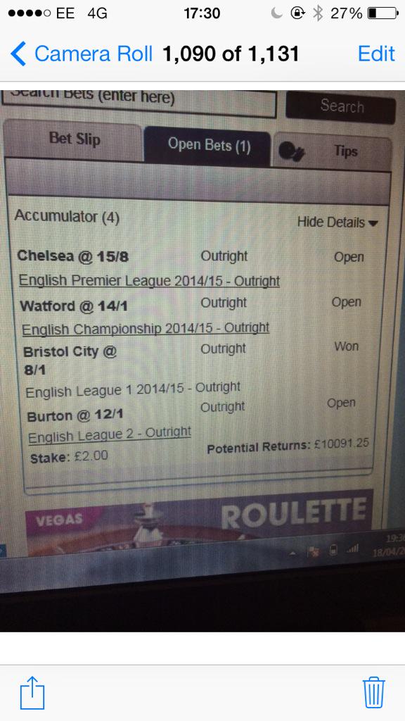 Cdk1990Craig's tweet photo. @FootyAccums@WillHillBet how about @watfordfcsays @swfc killing me for £10k in the last few mins, #Gutted http://t.co/emKFOuQafO