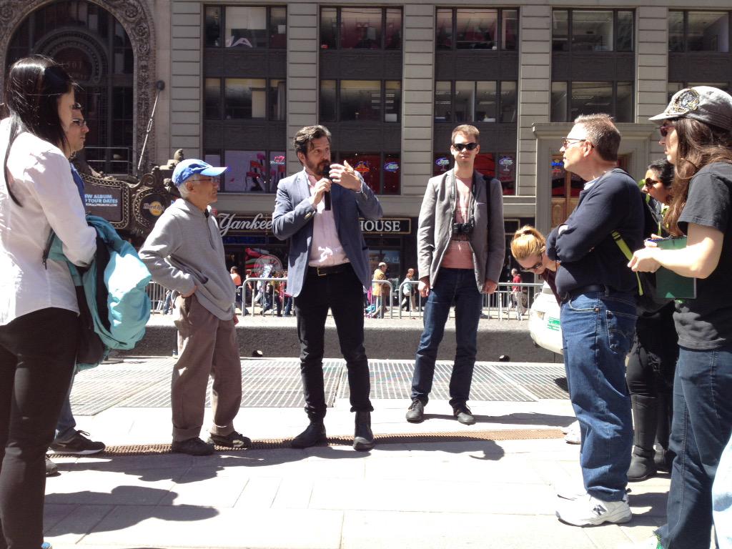 TSqArts's tweet photo. Tim Tompkins' #JanesWalkNYC Tour 2: talks importance of @MASNYC and @TSACNYC bringing design to Times Sq. http://t.co/IYuNK1IYQi