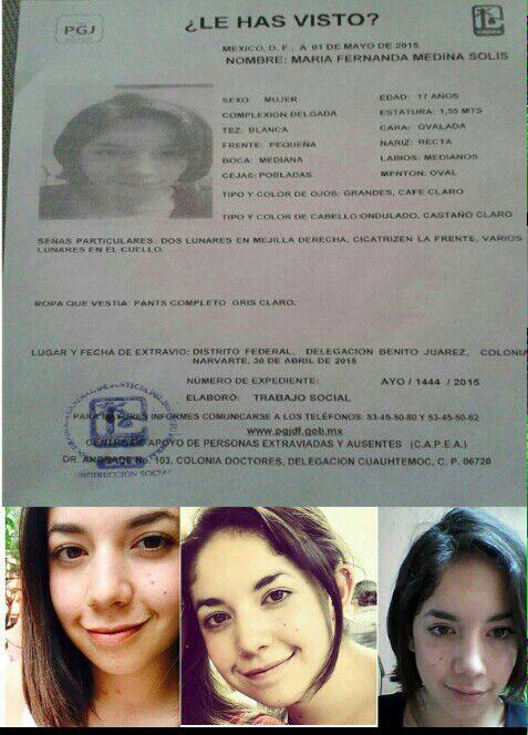 estelalivera's tweet image. Fernanda Medina de 17 años está desaparecida. Plis RT