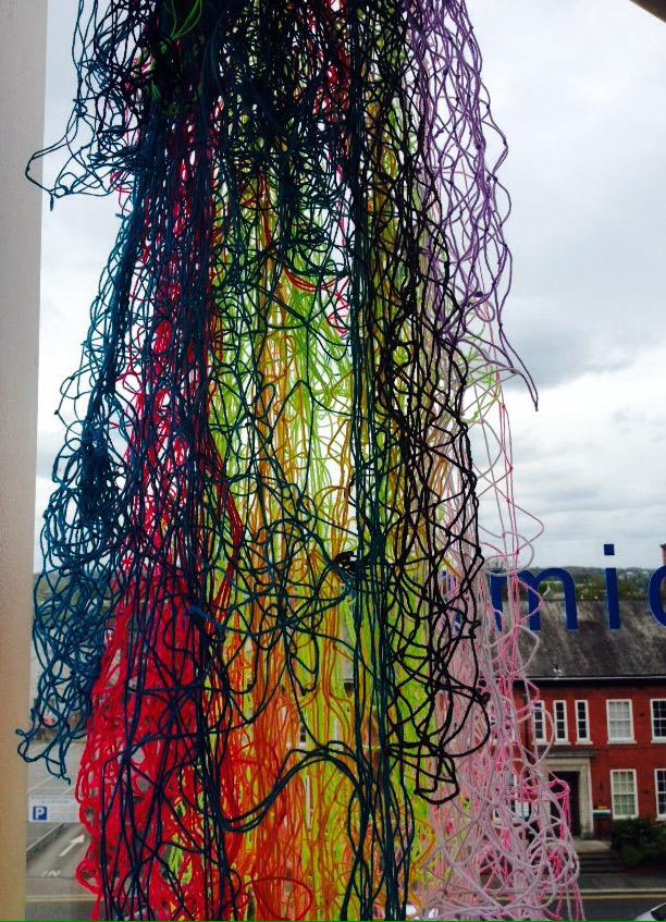 blueberrybutton's tweet photo. Colourful site specific installation by @buttonkat #TestingSpace Exhib @PyramidParrHall until 11th july http://t.co/KRkNuEerfK