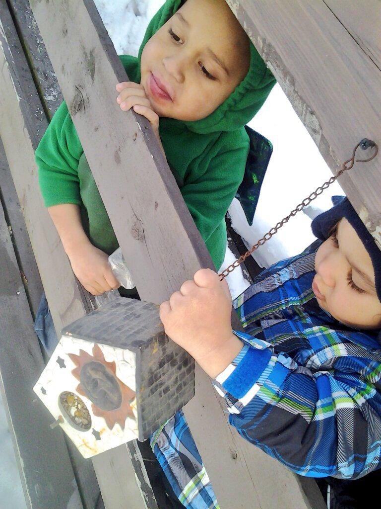 MaryEBarry's tweet image. My son and grandson feeding the birdsnthis winter. :-):-):-):-):-) My world.