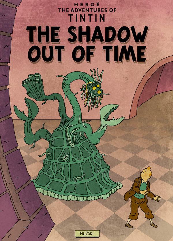 CoCthulhu's tweet photo. Four more Tintin-meets-Lovecrat covers: (via @pollopiulador) http://t.co/qwaJKfaKzX