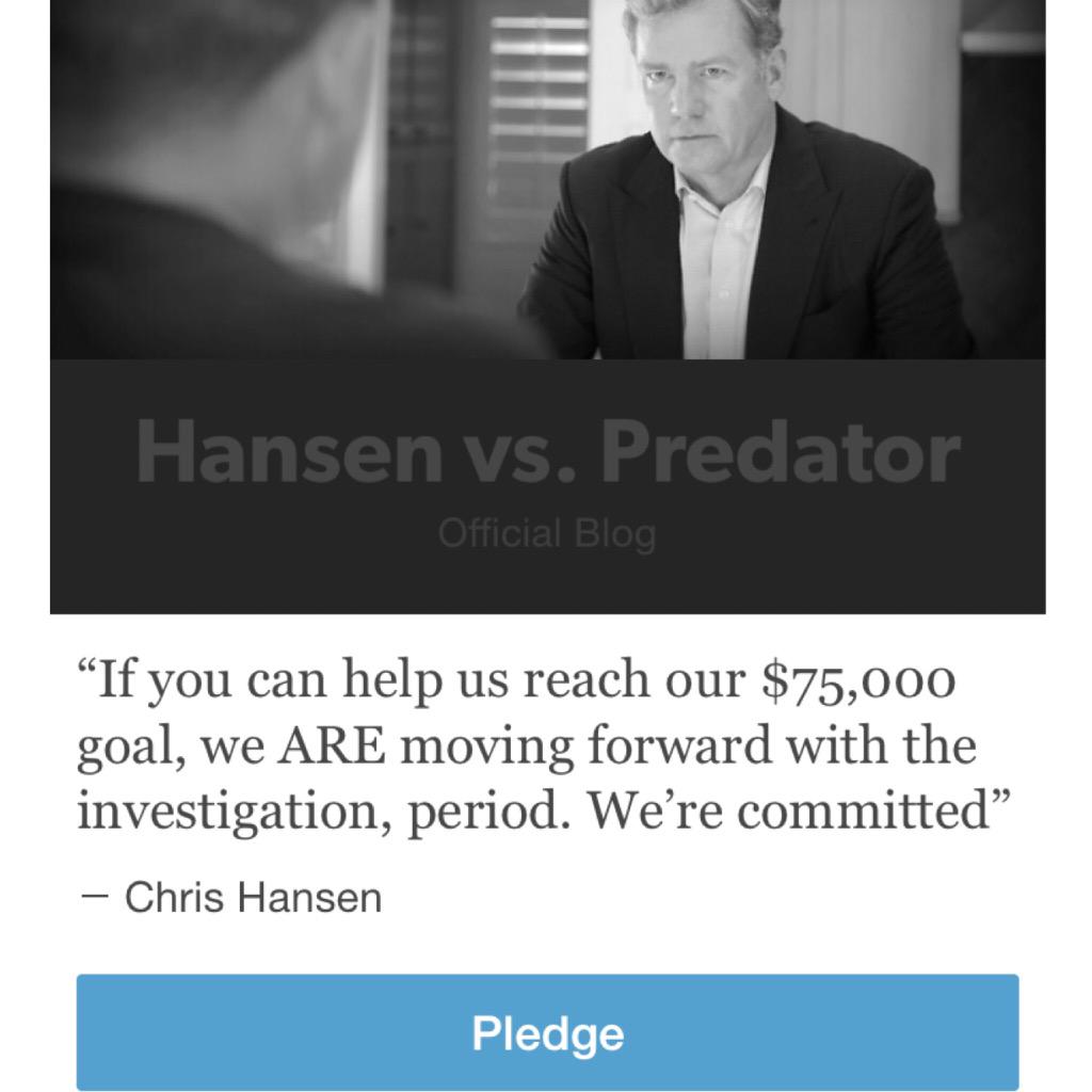 chrishansen's tweet image. Do you want to see all new episodes of #predator? 12 days left to join #HansenVsPredator club kck.st/1FKO2Mh
