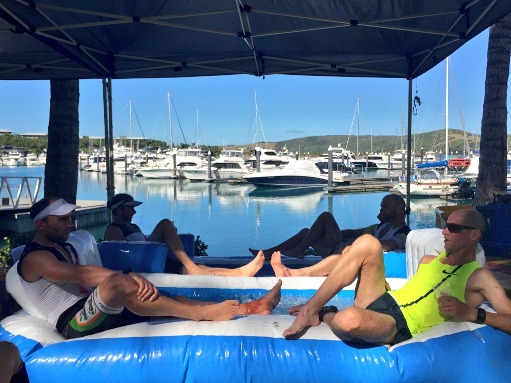 HamiltonIsland's tweet photo. The epitome of #RaceHardRecoverHarder - Winner @steve_mona "chills out" in our Ice Baths - #HamiltonIsland #HillyHalf http://t.co/RPRmeVf7U8
