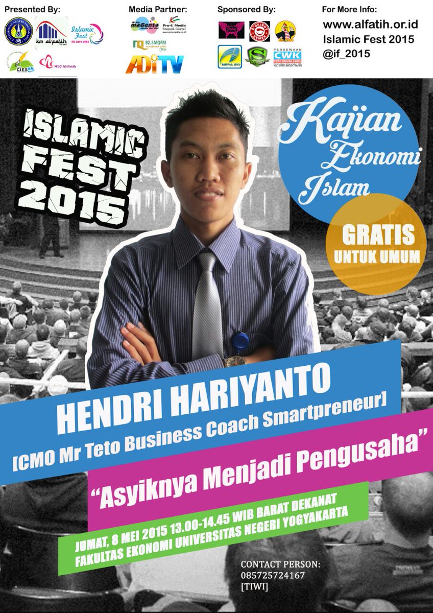 if_2015's tweet photo. Ayuuk ikuti juga Rangkaian Acara Islamic Fest 2015
@ Barat Dekanat FE UNY
Jum'at, 8 Mei 2015 jam 8.00-17.00 WIB http://t.co/jKurIn89z3