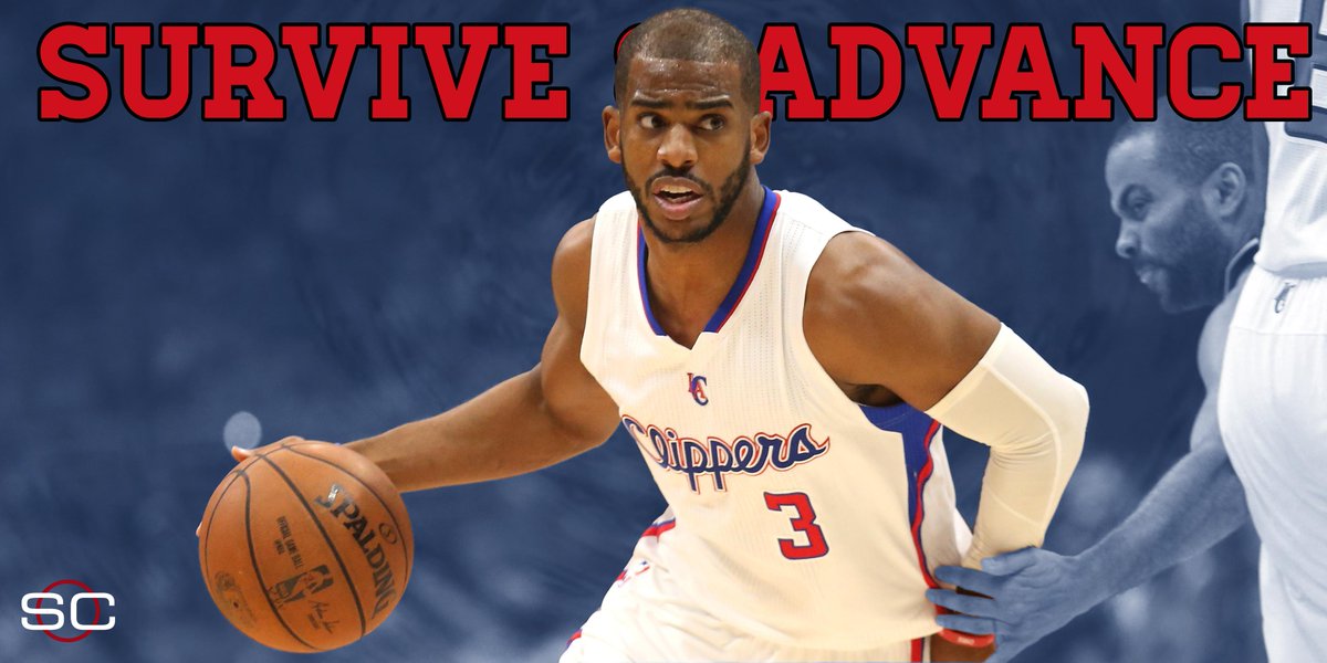 SportsCenter's tweet photo. Clippers win! What a finish! The defending champion Spurs are eliminated after some late game heroics by Chris Paul. http://t.co/eeHlcLgNH5