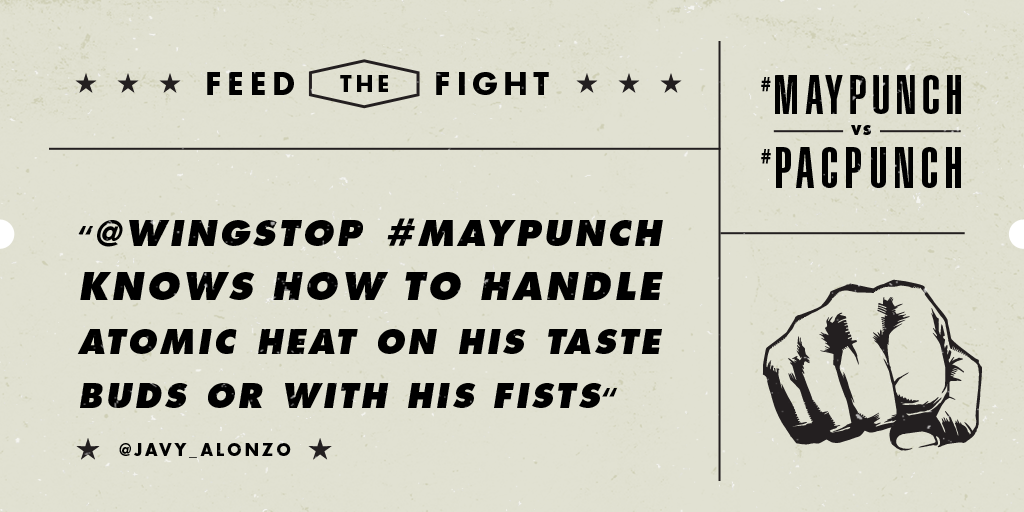 wingstop's tweet photo. Fists are wrapped and throwing a #MayPunch right back @javy_alonzo #PacquiaoMayweather http://t.co/bnzU6idXs7
